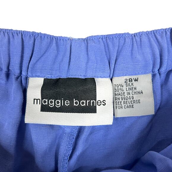 Maggie Barnes Size 28W Pull On Ankle Pant Silk Linen Cropped Casual Coastal Blue - Picture 7 of 9